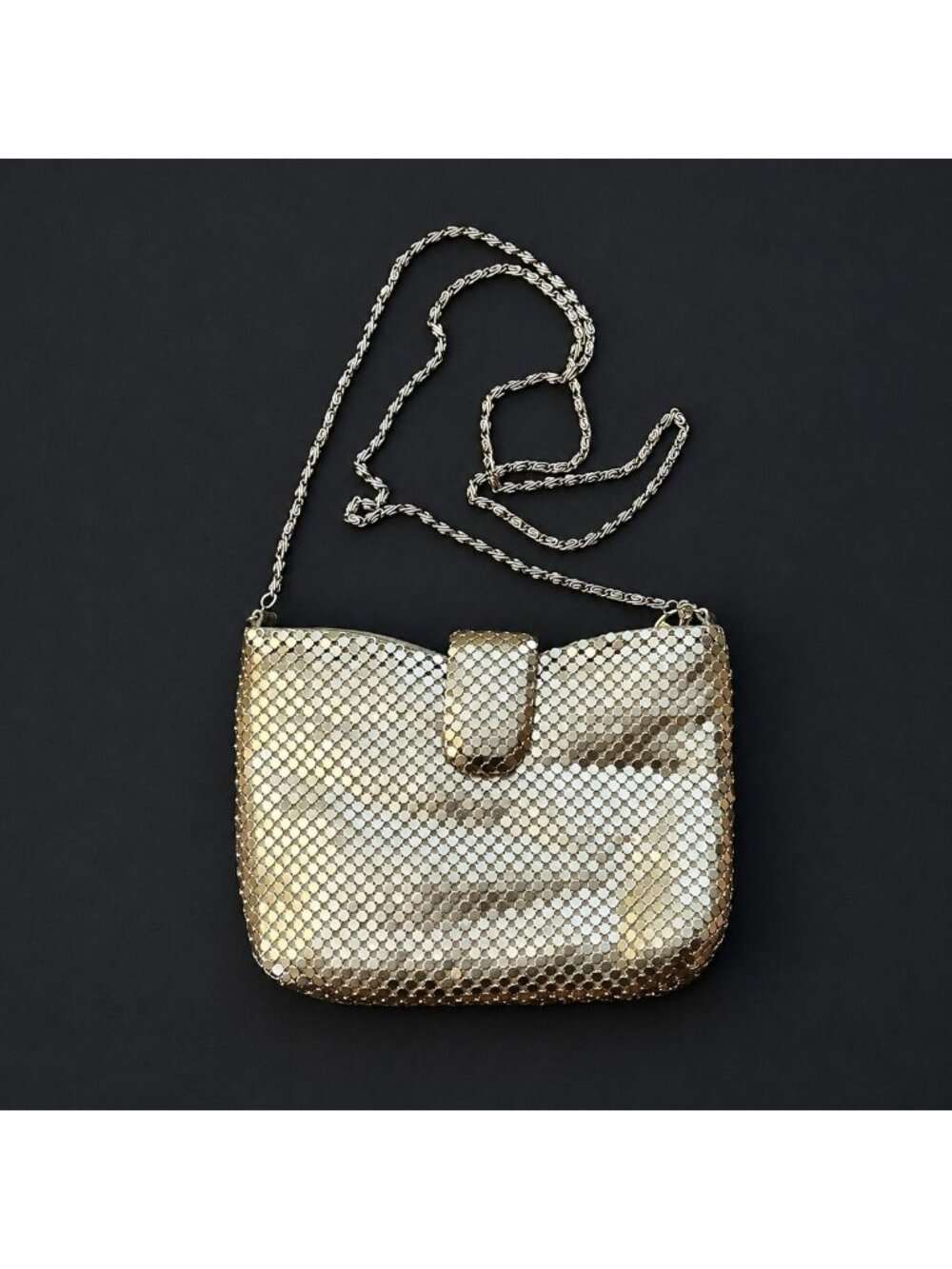 Vintage Gold Tone 70s Retro Disco Metal Mesh Women's Purse